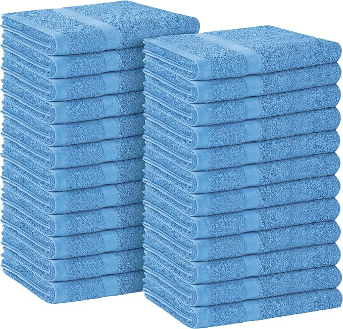 Avalon Towels Salon Towel - Sky Blue Hand Towels Bulk Pack of 24 - 100% Cotton Absorbent Spa, Facial & Gym Towel for Working Out - 16x27 Inches (Not Bleach Proof)