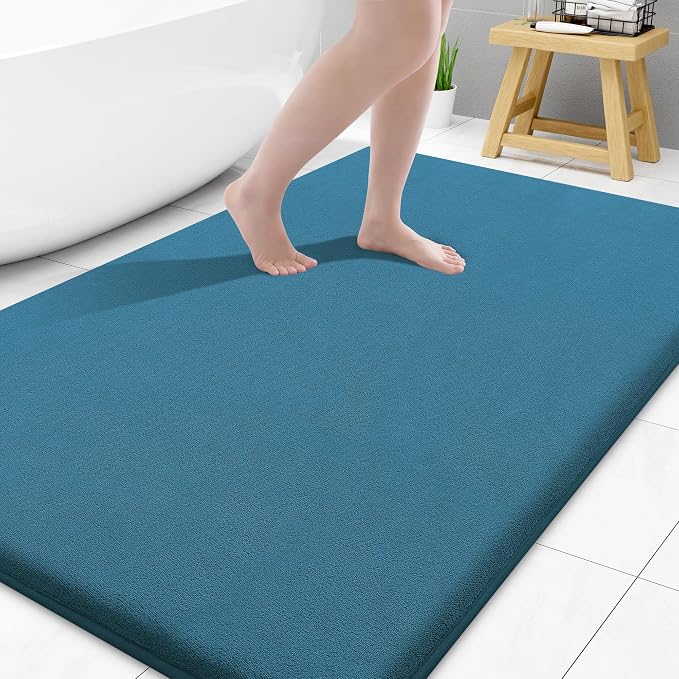 Smiry Memory Foam Bath Mat 47x32, Extra Soft and Absorbent Bathroom Mats, Non Slip Washable Carpet for Floor, Shower and Tub, Peacock Blue