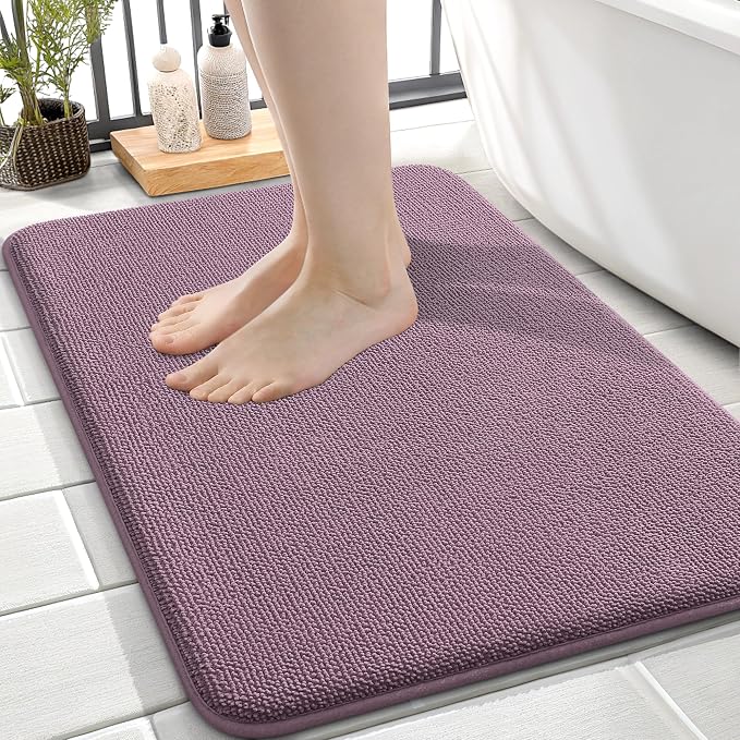 OLANLY Memory Foam Small Bathroom Rugs 24x16, Absorbent Bath Mat, Deep Plum | Soft Quick Dry Bath Mat Rugs, Non-Slip, Machine Washable Mat for Bathroom Floor, Tub and Shower, Home Decor Accessories