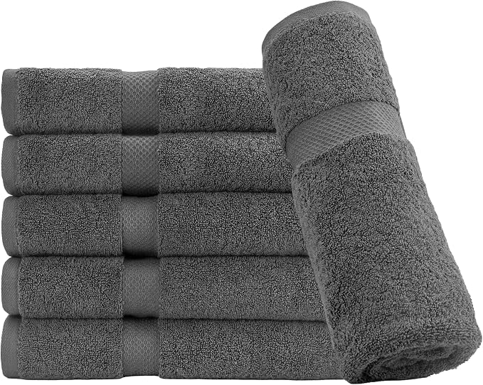 HERCULEAN Premium Bath Towels 24 x 48 Pack of 6 | Quick Dry and Highly Absorbent | 100% Cotton Terry Towels for Bathroom - Perfect for Shower - Pool and Spa - Luxury Soft Towels - Light Grey