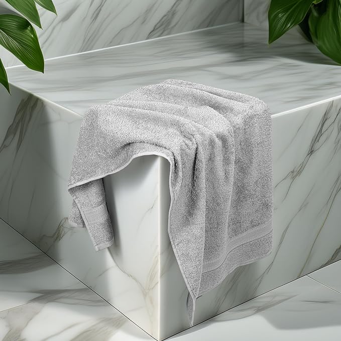 Medium Size Bath Towels Set of 6 – 100% Cotton Terry – 24" x 48" – Quick Dry, Soft & Highly Absorbent – Light Grey Towels for Bathroom, Gym, Spa, Pool & Daily Use
