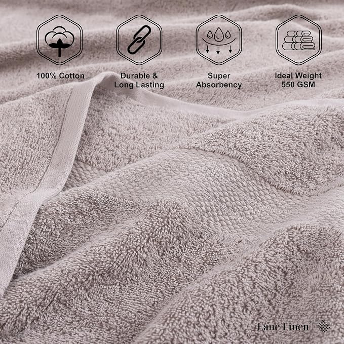LANE LINEN Bath Sheets Quick Dry 100% Cotton 4 Pack Oversized - Platinum | Hotel Bath Sheets - Oversized & Roomy, Lightweight & Breathable, Fade-Resistant Color, Classic Terry Weave, Densely Woven