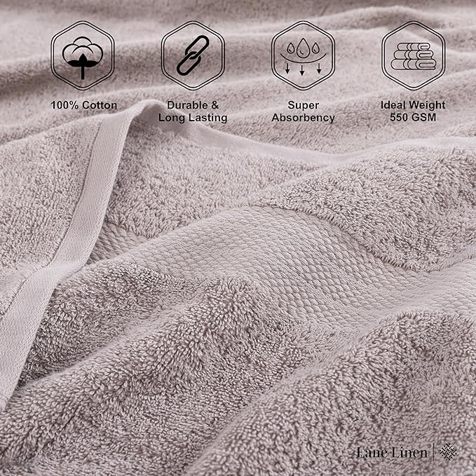 LANE LINEN Towel Set 4 Piece Soft Absorbent Quick Dry - Platinum | Towel Pack - Terry Weave Comfort, Long-Lasting Comfort, Hotel-Style Look, Gets Softer With Every Wash, Machine Washable