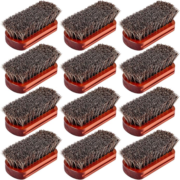 LemonRoad 12 Pcs Bulk Leather Horse Hairbrush Shoe Shining Brush with Wooden Concaved Handle Upholstery Cleaning Brush for Boots, Car Seats, Leather Sofas, Furniture, Wallets, Bags