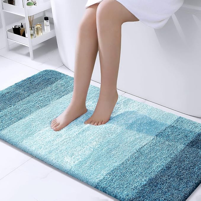 OLANLY Bathroom Runner Rugs Mat 47x24, Extra Soft Absorbent Microfiber Bath Rugs, Rubber Backing, Quick Dry, Washable Long Bath Mats for Bathroom, Tub and Shower, Home Decor Accessories, Peacock Blue
