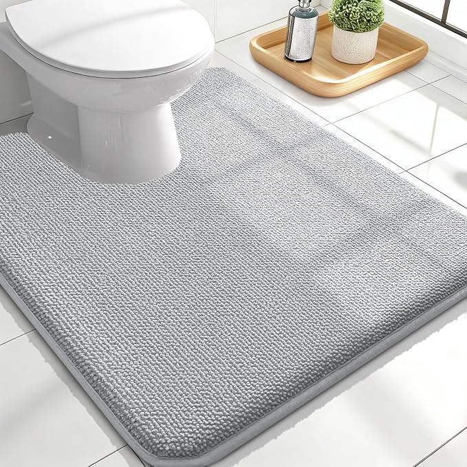 OLANLY Thick Memory Foam Bathroom Rug 24x20, Absorbent Bath Mat, Light Grey | Soft Quick Dry Bath Rugs Mats, Non-Slip, Machine Washable Carpet for Bathroom Floor, Tub and Shower, Home Decor Accessories