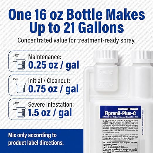 Fipronil Plus C Pest Control Concentrate - DIY Commercial-Strength Roach Killer Indoor Infestation, Easy-Use Ant Spray, Makes 21 Gallons of Fipronil Solution for Homeowners - 16 oz