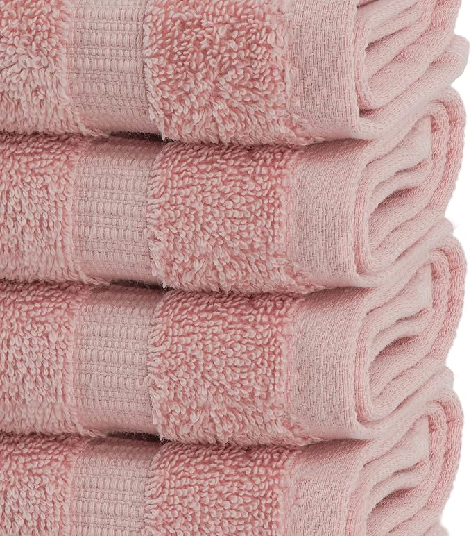 Chakir Turkish Linens 12 Piece Washcloth Set, 100% Cotton Luxury Turkish Washcloths for Bathroom, Soft Absorbent Washcloths, 13 x 13 Inches, Pink