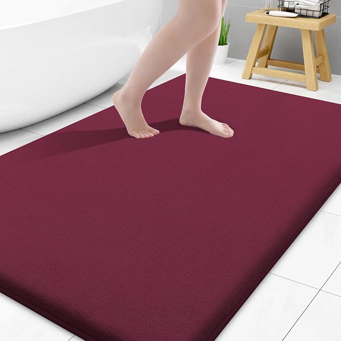 Smiry Memory Foam Bath Mat 40x32, Extra Soft and Absorbent Bathroom Mats, Non Slip Washable Carpet for Floor, Shower and Tub, Burgundy