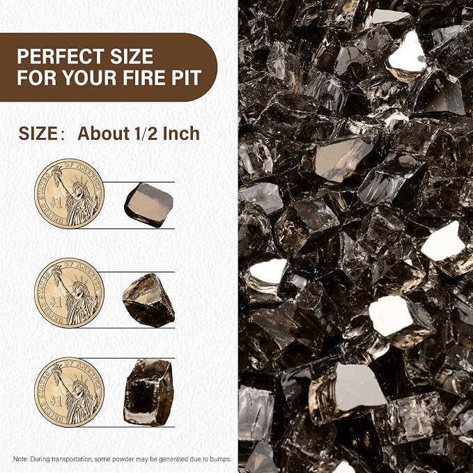 NUPICK 5 Pound Fire Glass, 1/2 Inch Reflective Fire Pit Glass | Tempered Fire Pit Rocks for Propane or Natural Gas, Glass Rocks for Fire Pit Table, Fireplace, Fire Bowl, Landscaping, Bronze