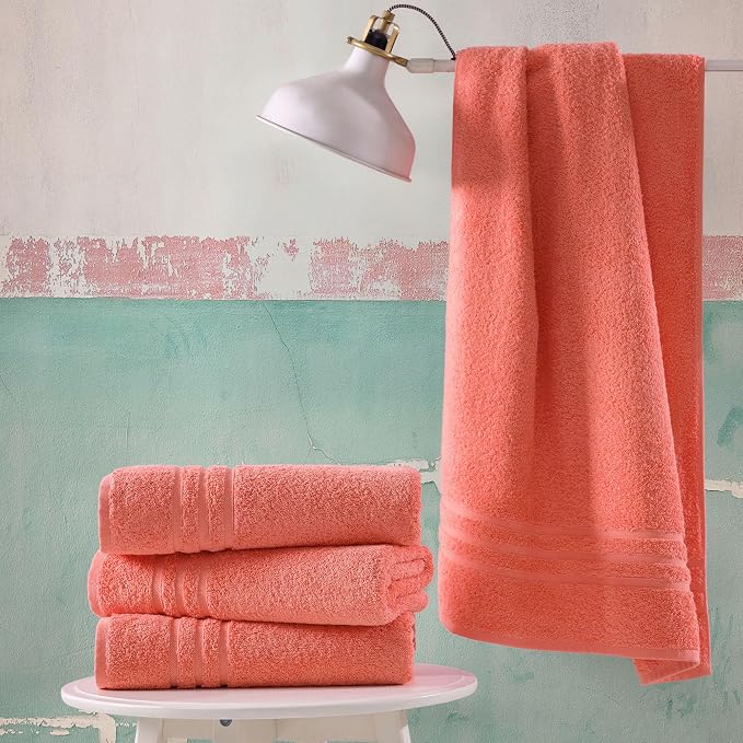 Hawmam Linen Coral Orange Bath Towels 4 Pack Soft and Absorbent, Premium Quality Perfect for Daily Use 100% Cotton Towel 600 GSM