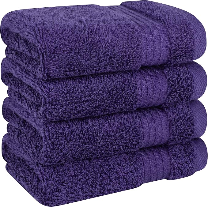 Cotton Paradise 100% Cotton Turkish Towel Set, Soft Absorbent Quick Dry, 4 Piece Washcloth Set, Violet Purple