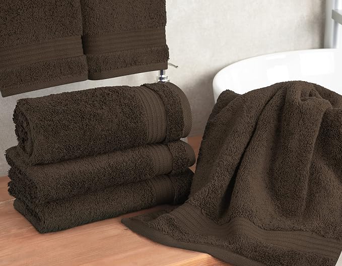 Cotton Paradise 100% Cotton Turkish Towel Set, Soft Absorbent Quick Dry, 4 Piece Hand Towel Set, Chocolate Brown