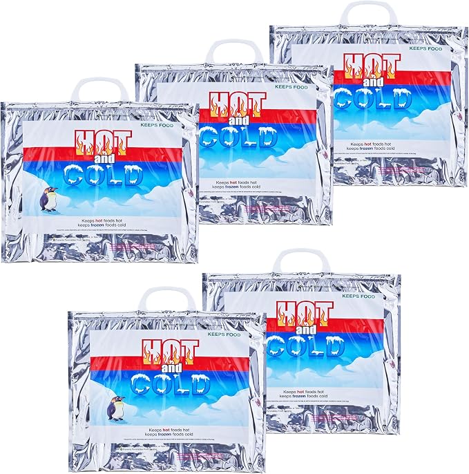 Superio Hot and Cold Insulated Bags for Food Delivery, Grocery Shopping Bags, Food Storage for Hot and Frozen Food for Travel, Disposable Cooler Bag, Reinforced Thermal Lunch Bag (5, 15.5"x13")