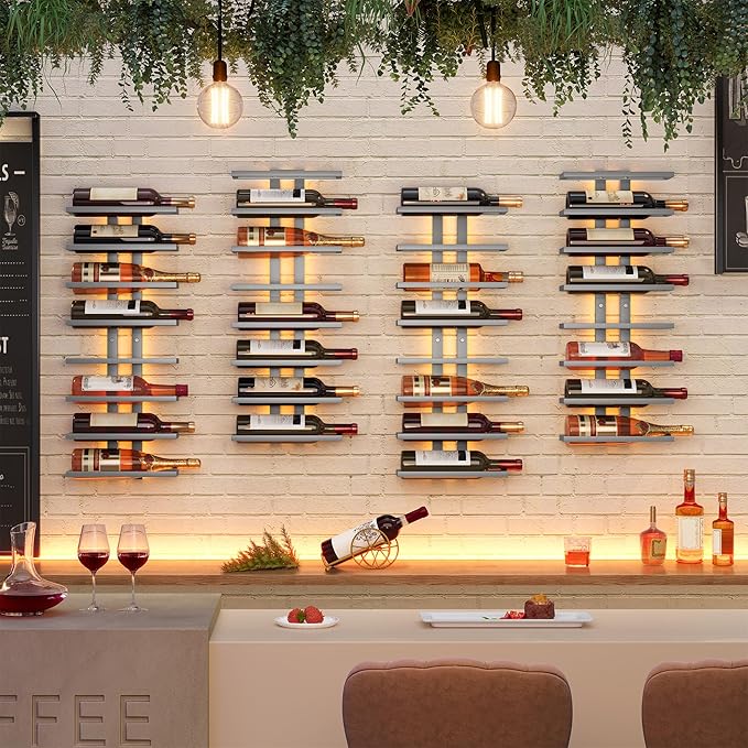 Hoctieon 8 Tier Wall Mount Wine Rack, Wall Racks for Wine Bottles Display and Storage, Hanging Bottle Organizer for Living Room, Dining Room, Wine Cellar, Bar, Grey
