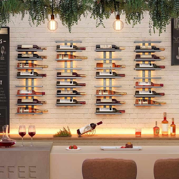 Hoctieon 3-Set 8 Tier Wall Mount Wine Rack (24 Tiers), Wall Racks for Wine Bottles Display and Storage, Hanging Bottle Organizer for Living Room, Dining Room, Wine Cellar, Bar, Grey