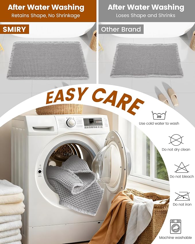 Smiry Waffle Bath Mat 24x16, Extra Soft Absorbent Bathroom Rugs, Non Slip Machine Washable Quick Dry Bath Rugs for Bathroom Floor, Tub, Shower, Home Decor Accessories, Light Grey