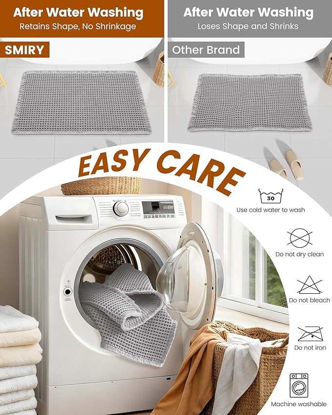 Smiry Waffle Bath Mat 36x24, Extra Soft Absorbent Bathroom Rugs, Non Slip Machine Washable Quick Dry Bath Rugs for Bathroom Floor, Tub, Shower, Home Decor Accessories, Light Grey