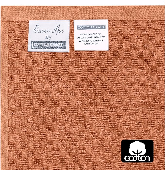 COTTON CRAFT Euro Spa Waffle Wash Cloth - Set of 12 Mocha Washcloth | Luxury Face Towel Set - 100% Cotton - Soft Plush Absorbent Low Lint Quick Dry - Gym Shower Beach Bath Kitchen - 12x12 inches