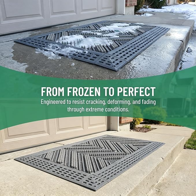 Outdoor Boot Scraper & Brush Mat, Grey, 29.5'' x 17.7'' | Easy Assembly, Waterproof, Non Slip, Mud Trapper, For Outside Entrance, Front Door, Garage, Yard