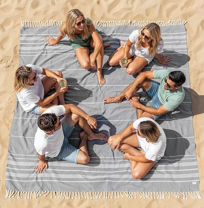 LANE LINEN Beach Blanket Sand Free, Cotton & Big Beach Towel - Smokey Black