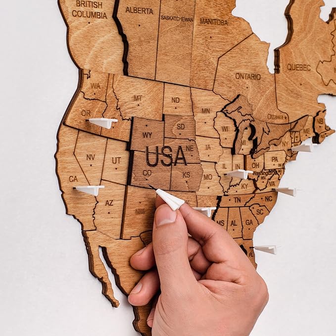 Enjoy The Wood 3D Wooden World Map Wall Art - Large Travel Map with Pins for Art Decor - Decorative Map of the World for Home, Office - Travel Wall Art Housewarming Gift Idea (Planes, Pins)
