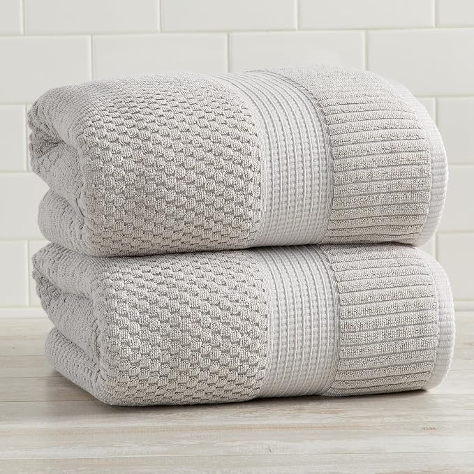 NY Loft 100% Cotton 2-Pack Oversized Bath Towel Set | Grey | Quick-Dry | Two Oversized 35" x 70" Bath Towels / Bath Sheets | Super Absorbent | Designer-Styled Texture
