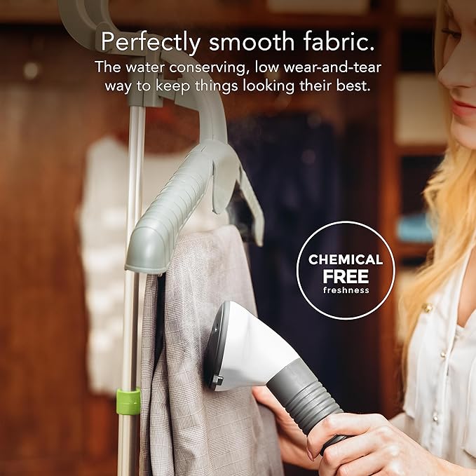 Steamfast SF-520 Full Size Fabric Steamer with Insulated Hose, Clothes Hanger, and Fabric Brush, Quick Heat-Up Time, 70-Ounce Water Tank, Chemical-Free Steam, Integrated Cord Wrap, White