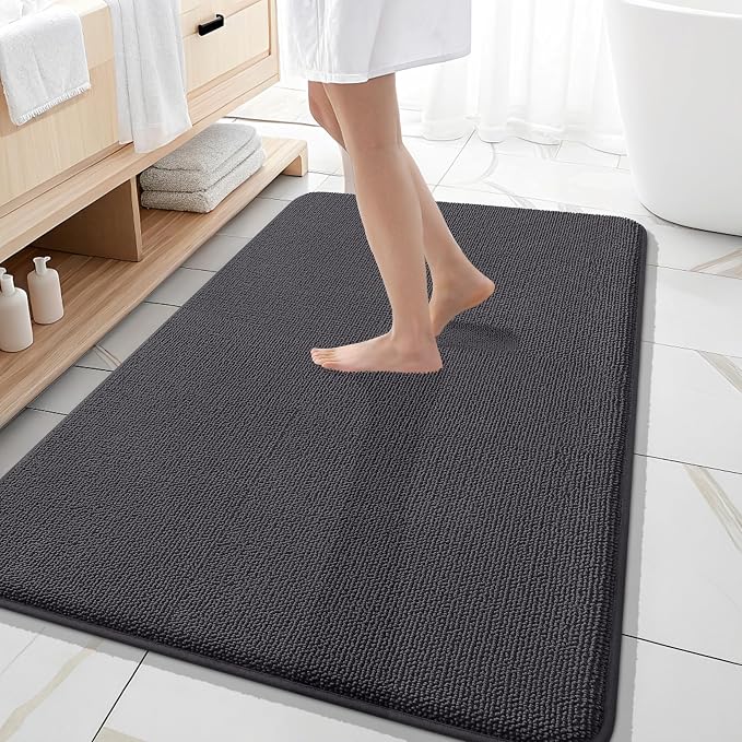 OLANLY Memory Foam Large Bathroom Rugs 59x35, Absorbent Bath Mat, Dark Grey | Soft Quick Dry Bath Mat Rugs, Non-Slip, Machine Washable Mat for Bathroom Floor, Tub and Shower, Home Decor Accessories