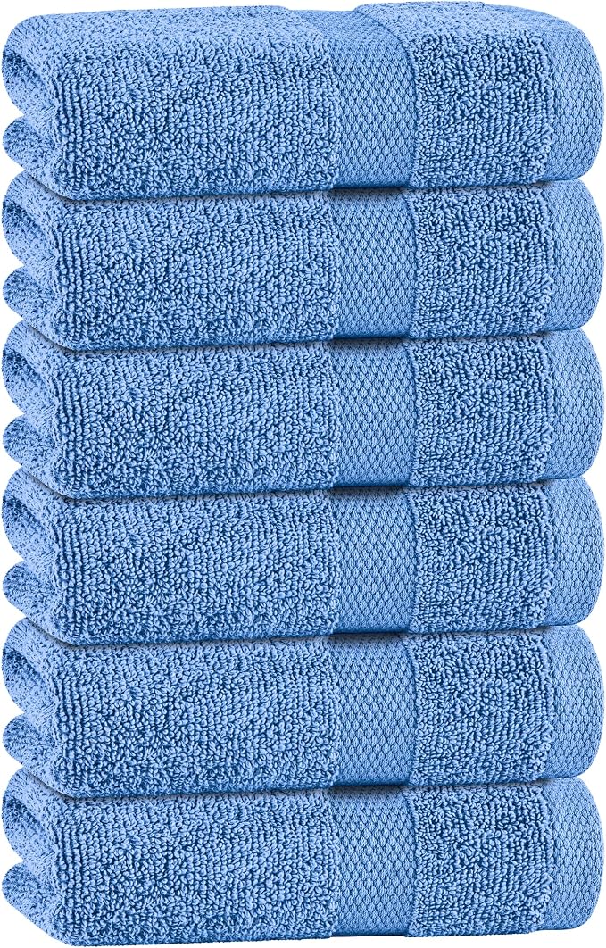 White Classic Light Blue Hand Towels for Bathroom [6 Pack] Cotton Hand Towel Bulk for Gym, Kitchen and Spa, 16x27 Inches Soft Highly Absorbent Quick Dry Terry Salon Towels