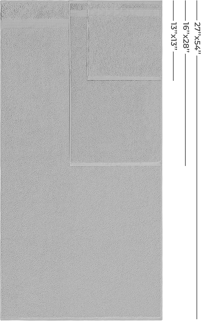 American Veteran Towel, 100% Cotton Turkish 6 Piece Towel Set, Luxury Towels Set of 6 for Bathroom Essentials, 2 Bath Towel 2 Hand Towel 2 Washcloth, Light Grey