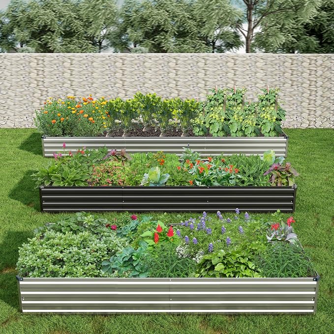 2PCS 9x3x1ft Galvanized Raised Garden Bed Kit,Metal Planter Box for Vegetables,Flowers,Herbs Durable Rust-Resistant Patio Gardening Beds,Silver