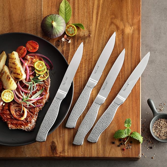 McCook Knife Set Sharp Kitchen Knife Block Set w Built-in Sharpener | German Forged Stainless Steel,17 PC,Razor Sharp, Anti-Rust,Restaurant Grade, Ergonomic Handle,Full Tang,Gift Box