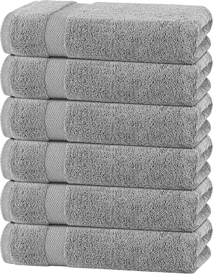 White Classic Wealuxe Light Gray Bath Towels 24x50 Inch, Cotton Towel Set for Bathroom, Hotel, Gym, Spa, Soft Extra Absorbent Quick Dry 6 Pack