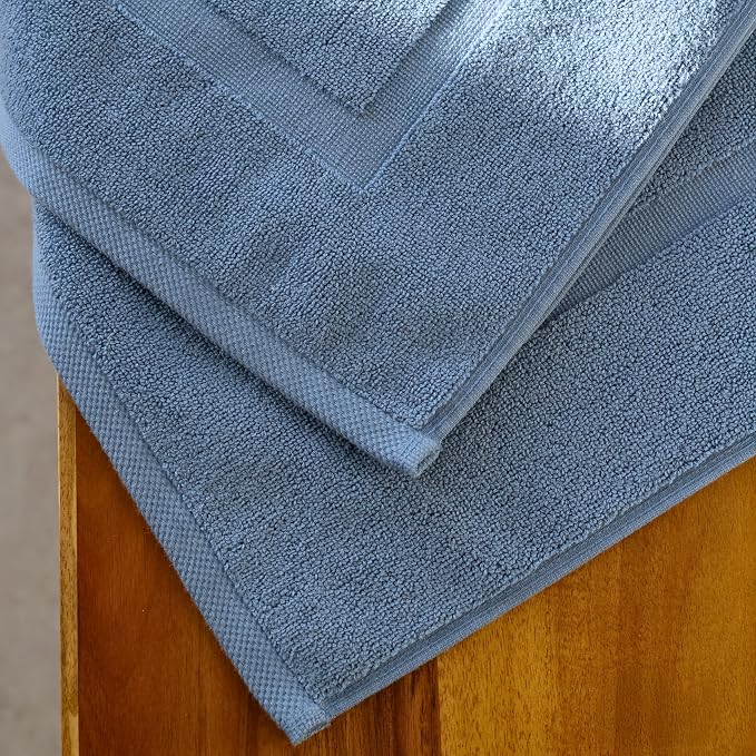 SALBAKOS 2-Piece 100% Turkish Cotton Bath Mat Towel, 20x34 inch, Blue | Bathroom Floor Towels, Thick Soft Most Absorbent Quick-Dry Durable Large Size Foot Rug, Premium Hotel Quality Made in Turkey