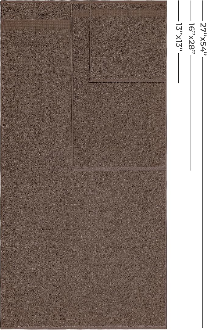 American Veteran Towel, 100% Cotton Turkish 6 Piece Towel Set, Luxury Towels Set of 6 for Bathroom Essentials, 2 Bath Towels 2 Hand Towels 2 Washcloths, Brown