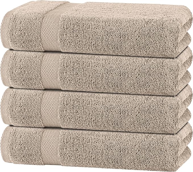 Wealuxe Taupe Bath Towels 27x54 Inch, Cotton Towel Set for Bathroom, Hotel, Gym, Spa, Soft Extra Absorbent Quick Dry 4 Pack
