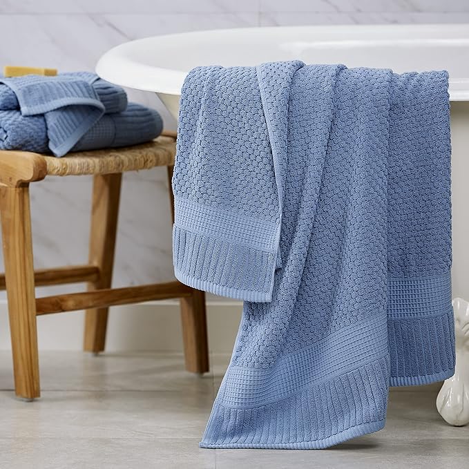 NY Loft 100% Cotton Hand Towel 6 Pack | Super Soft & Absorbent Quick-Dry Hand Towels 16" x 28" |Textured and Durable Cotton | Trinity Collection (6 Pack Hand Towel, Blue Shadow)