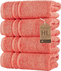 Hawmam Linen Coral Orange Hand Towels 4 Pack Turkish Cotton Premium Quality Soft and Absorbent Small Towels for Bathroom