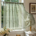 Sutuo Home Sage Green Boho Lace Short Curtains 2 Panels 50" W x 36" L | Sheer Valance Curtains For Kitchen Window Over Sink Drape Closet Crochet Privacy Farmhouse Vintage Tassels Rod Pocket