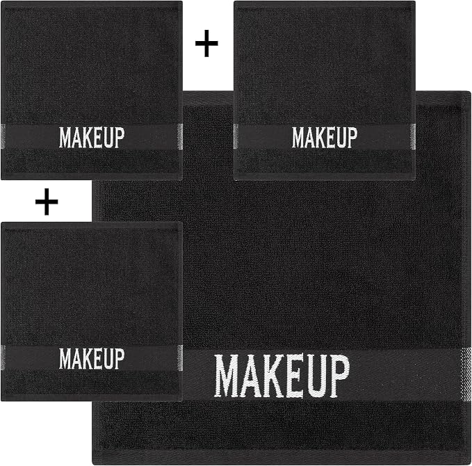 Cotton Paradise 100% Cotton Turkish Towel Set, Soft Absorbent Quick Dry, 4 Piece Makeup Towel Set, Coal Black