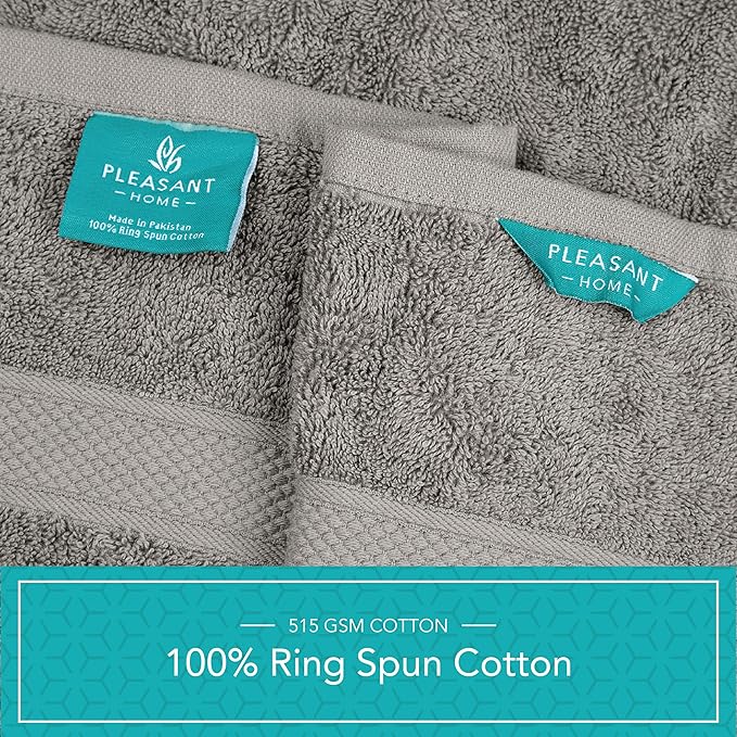 Pleasant Home Bath Towels Set of 6 (24” x 50”) 100% Cotton, 515 GSM | Lightweight, Soft & Highly Absorbent Luxury Towels for Bathroom | for Gym, Pool & Spa | 6 Pack, Gray