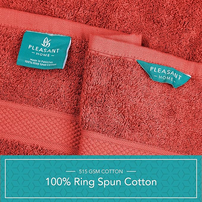 Pleasant Home Bath Towels Set of 6 (24” x 50”) 100% Cotton, 515 GSM | Lightweight, Soft & Highly Absorbent Luxury Towels for Bathroom | for Gym, Pool & Spa | 6 Pack, Red