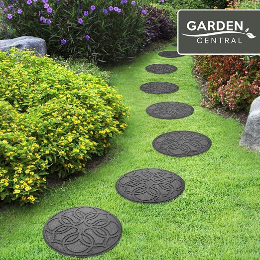 Tierra Verde Pendant Round Rubber Stepping Stones, Grey, 18 x 18 In, 4-Pack | Reversible 2-in-1 Design, Non-Slip Textured Surface, Impact-Absorbing, Easy Install, No Maintenance, for Walkways & Yards