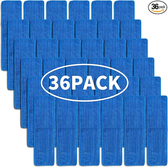Matthew 18'' 36 Pcs Microfiber Mop Replacement Pads for Wet Dry Multi-Surface Floor Reusable Home Commercial Cleaning Refills,Machine Washable Compatible with Bona Mop&Any Microfiber Flat Mop Blue