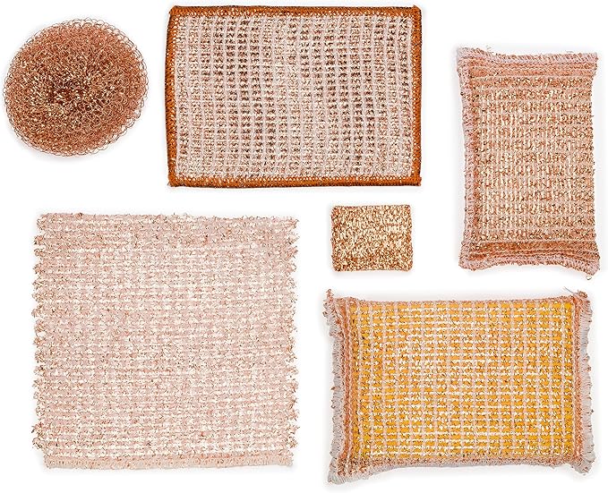 Redecker Copper Sponge Set, 2 Pack – Non-Scratch Scrubber for Pots, Pans & Sinks – Flexible Reusable Copper Cleaning Sponges, Made in Netherlands