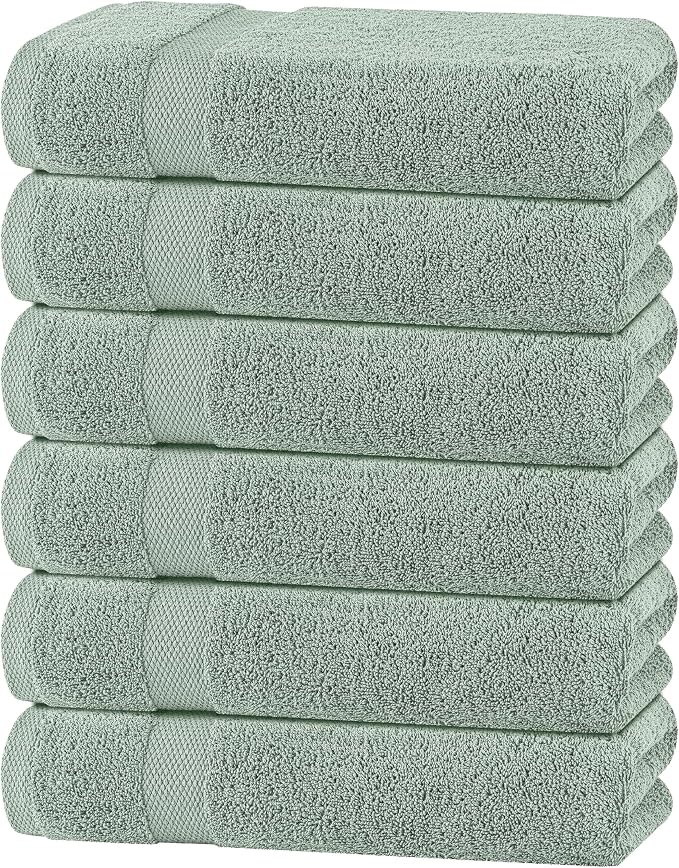 White Classic Wealuxe Green Bath Towels 24x50 Inch, Cotton Towel Set for Bathroom, Hotel, Gym, Spa, Soft Extra Absorbent Quick Dry 6 Pack