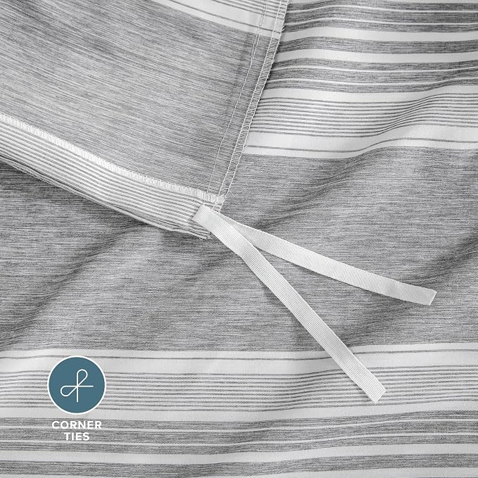Bare Home Duvet Cover - Extra Long Size Bedding Set - Premium 1800 Super Soft Collection - Lightweight, Cooling - Soft Breathable Duvet Cover (Twin/Twin XL, Stripe - Heathered Charcoal)
