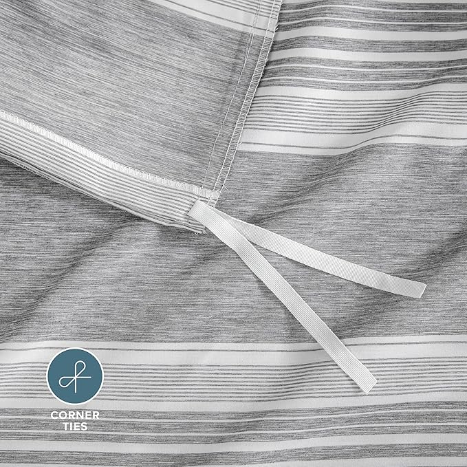 Bare Home Bedding Duvet Cover Full Size - Premium 1800 Super Soft Collection - Lightweight, Duvet Cover - Soft Textured Bedding (Full, Stripe - Heathered Charcoal)