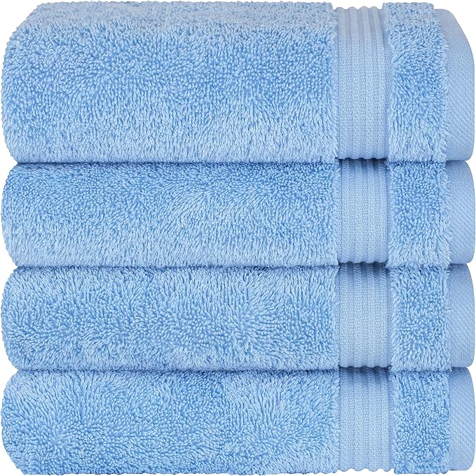 Cotton Paradise 100% Cotton Turkish Towel Set, Soft Absorbent Quick Dry, 4 Piece Hand Towel Set, Sky Blue